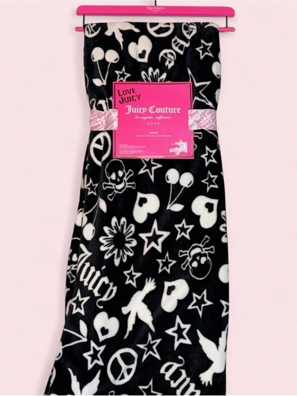 Juicy Couture Black & White Graphic Fleece Throw Blanket